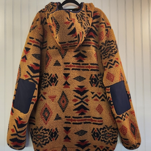 Vintage North Face Men Tan Aztec Geometric Sherpa 1/2 Zip Hoodie Size XL Plush - Picture 2 of 16